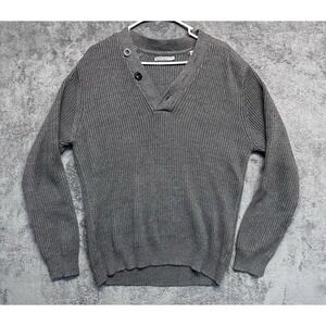 Y2K Projek Raw Sweater Mens Large Gray Heavy Knit Henley V Neck Ribbed Cardigan